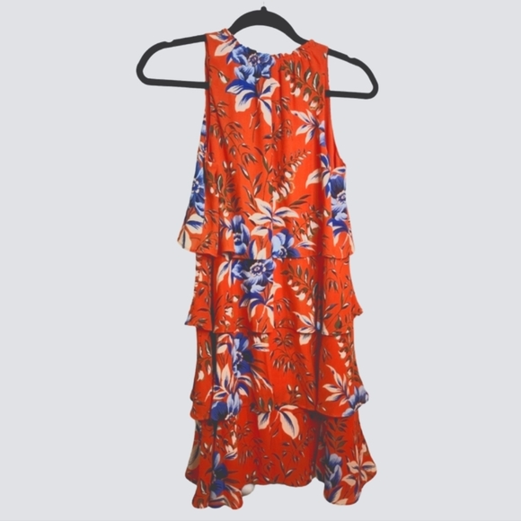ANN TAYLOR LOFT NWT Petite Dress  Orange & Blue Floral Tiered Ruffle Key… - Picture 5 of 9